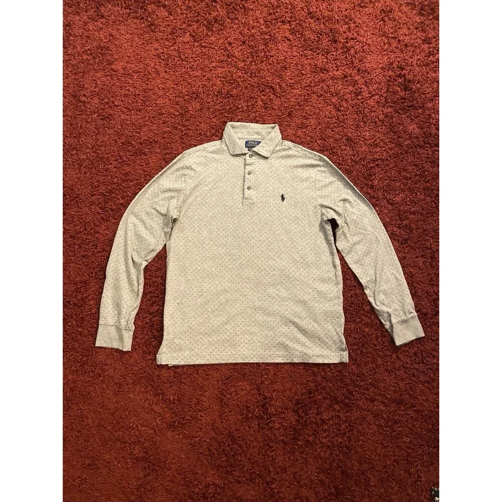 Polo Ralph Lauren Polo Shirt Mens Medium Long Sleeve Slim Fit Gray Flash PONY